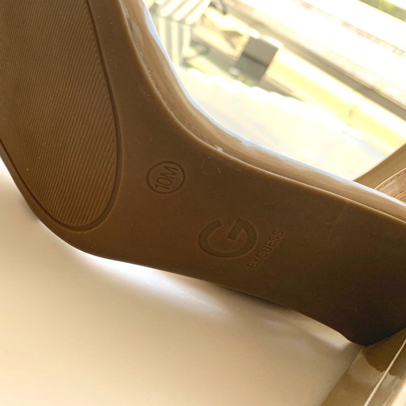 GUESS Patent Block High Heel Sandal with Ankle Strap Cream Beige Neutral Size 10 - Picture 5 of 7